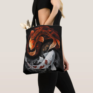 Bolso De Tela Naranja Y Blanco Afortunado Koi Pescado Arte Japon