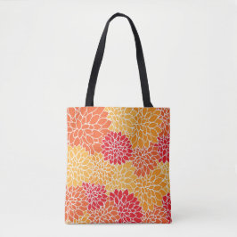 Bolso De Tela Naranja y floral de Dahlia roja