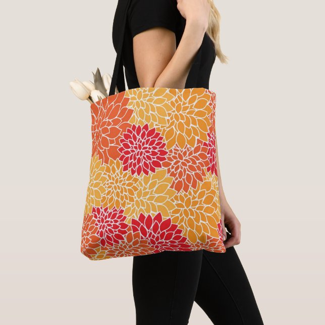 Bolso De Tela Naranja y floral de Dahlia roja (Detalle)