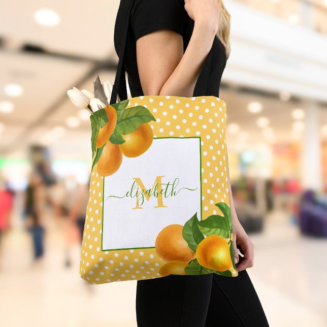 Bolso De Tela Naranjas de cítricos de monograma acuarela puntos  (Subido por el creador)