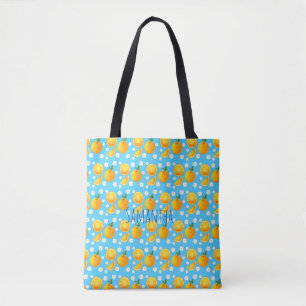 Bolso De Tela Naranjas y flores blancas