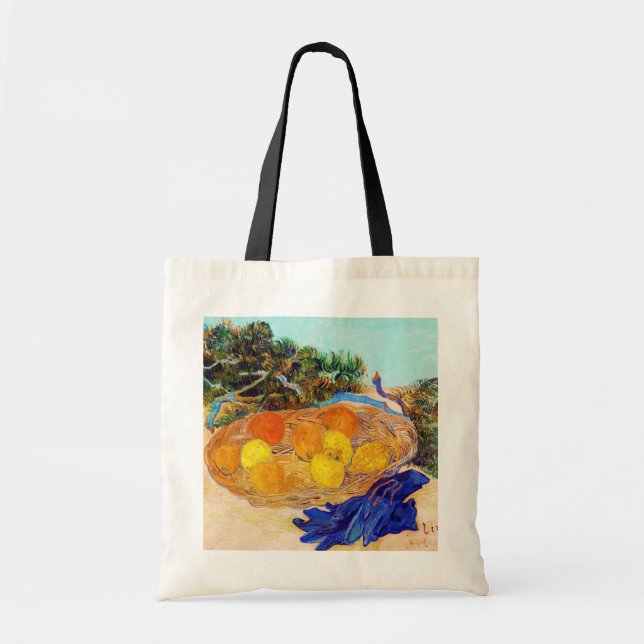 Bolso De Tela Naranjas y Lemons con guantes azules, Van Gogh (Frente)