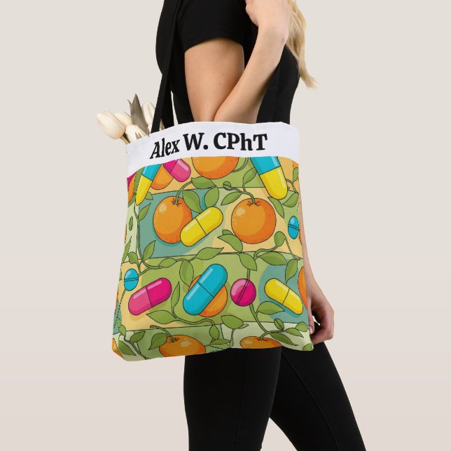 Bolso De Tela Naranjas y vinos de la farmacia personalizada Tote (Detalle)