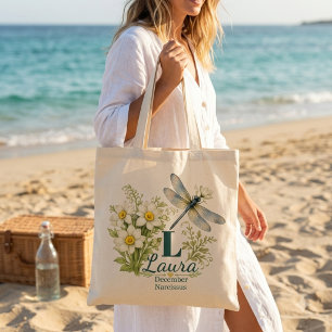 Bolso De Tela Narciso y libélula, flor de nacimiento de diciembr