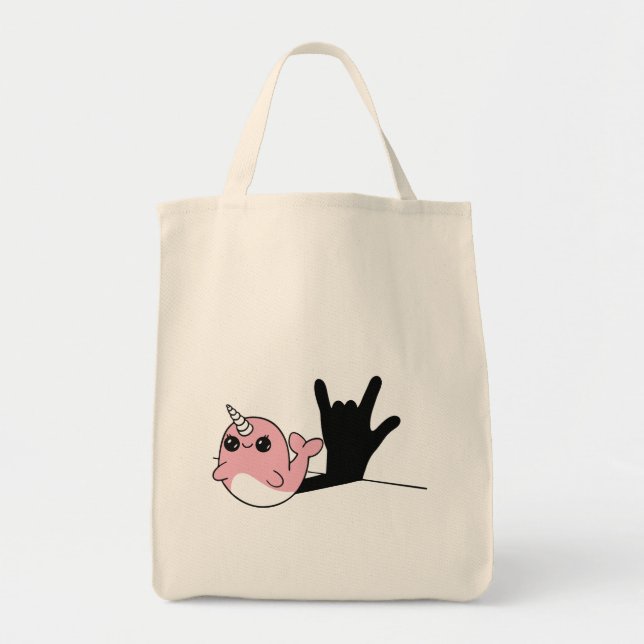 Bolso De Tela Narwhal rosado ASL te amo - Diseño de cultura sord (Frente)