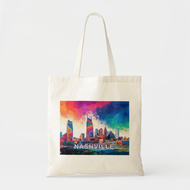 Bolso De Tela Nashville Skyline Resumen de arte (Frente)