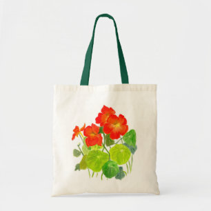 Bolso De Tela Nasturtos pintados a mano en rojo brillante