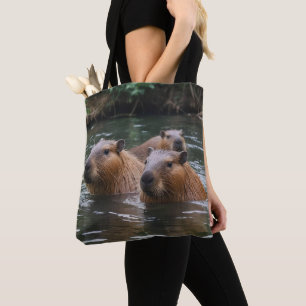 Bolso De Tela Natación De Capybaras En El Río,