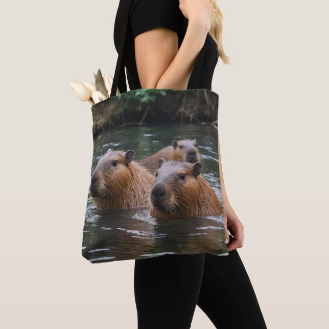 Bolso De Tela Natación De Capybaras En El Río, (Detalle)