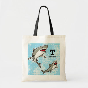 Bolso De Tela Natación de tiburones, adición de nombre y monog