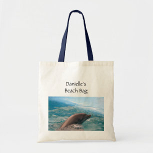 Bolso De Tela Natación del delfín en nombre azul del