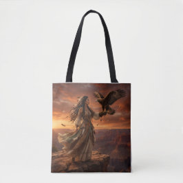 Bolso De Tela Native American Woman with Eagle on Cliff Tote Bag