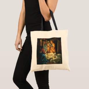 Bolso De Tela Natividad de Navidad Vintage, Niño Jesús en el Pes