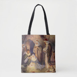 Bolso De Tela Natividad navideña vintage, 3 pastores y Jesús