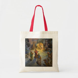 Bolso De Tela Natividad navideña vintage con Magi visitante