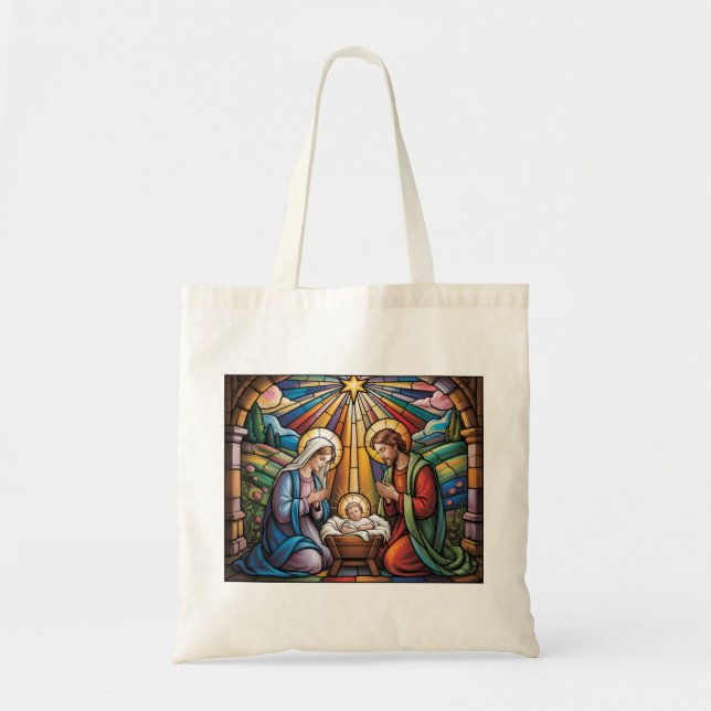 Bolso De Tela Nativity Stained Glass Art – Holy Family Christmas (Frente)