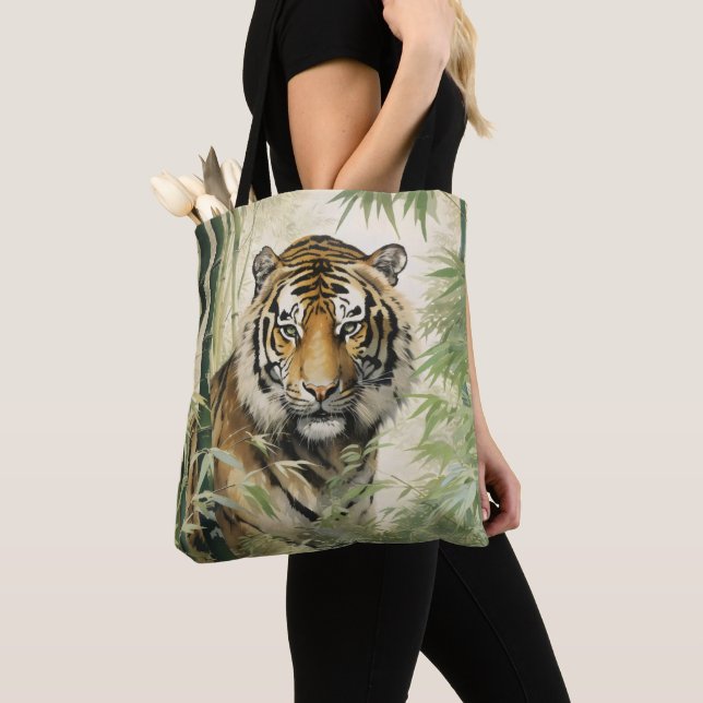 Bolso De Tela Naturaleza animal Tigre Bamboo (Detalle)