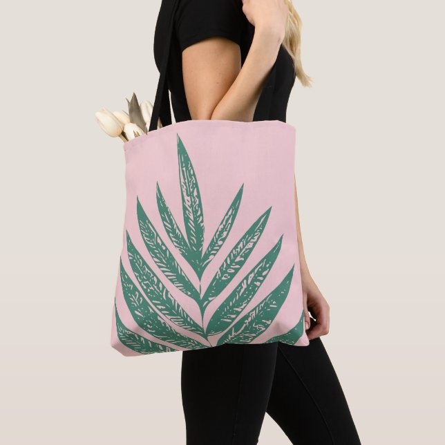 Bolso De Tela Naturaleza botánica Ilustracion tropical verde ros (Detalle)