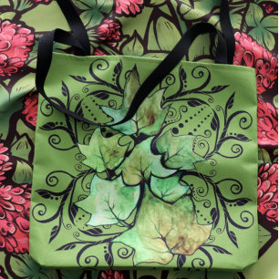 Bolso De Tela Naturaleza de marfil verde