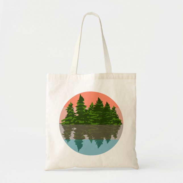 Bolso De Tela Naturaleza del atardecer forestal Pinos Árboles (Frente)