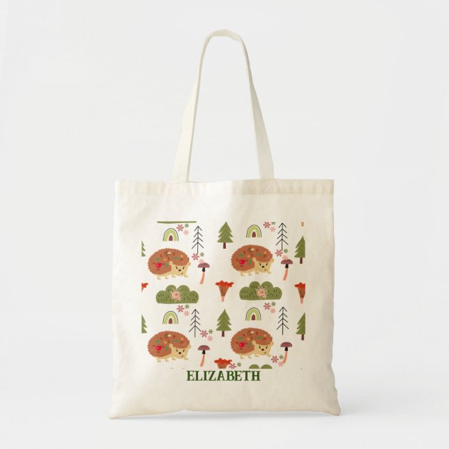Bolso De Tela Naturaleza del edgehog Patrón arcoiris floral (Frente)