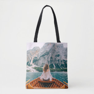 Bolso De Tela Naturaleza del lago alpino de Silhouette
