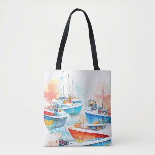 Bolso De Tela Naturaleza del paisaje del puerto pesquero