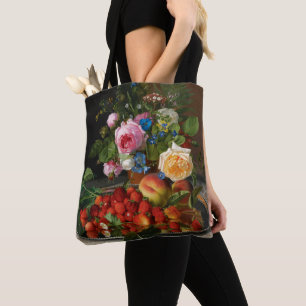 Bolso De Tela Naturaleza Muerta Rosas y Fresas por Otto Ottesen