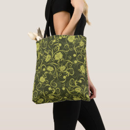 Bolso De Tela Naturaleza negra y verde Patrón floral ilustrado