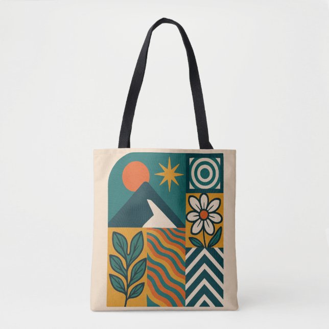 Bolso De Tela Naturaleza retro Resumen Floral geométrica moderni (Anverso)