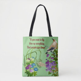 Bolso De Tela Naturaleza Vegetación Acuarela Floral Bird Monogra