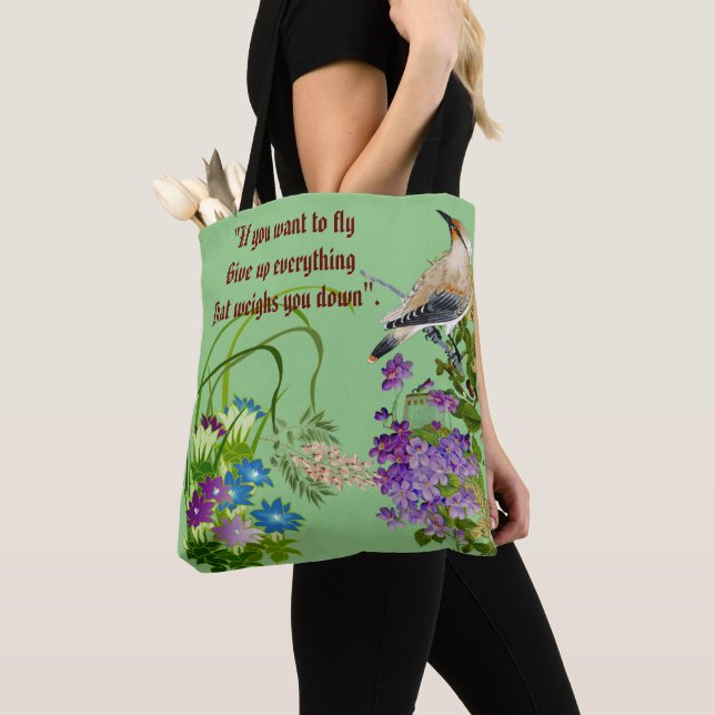 Bolso De Tela Naturaleza Vegetación Acuarela Floral Bird Monogra (Detalle)