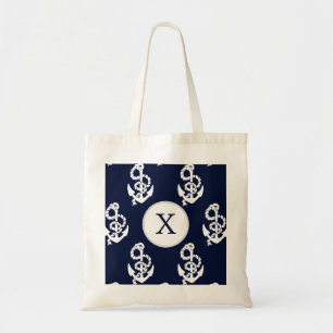 Bolso De Tela Náutica de la Marina Monograma Azul