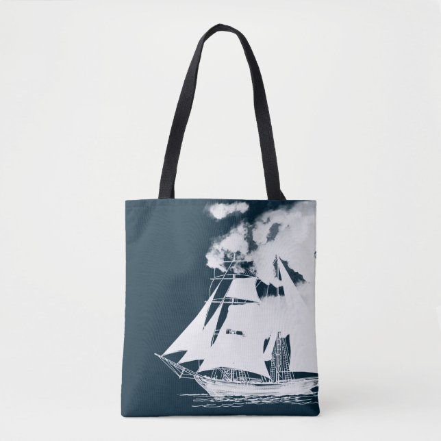 Bolso De Tela Náutica de naves y nubes (Anverso)