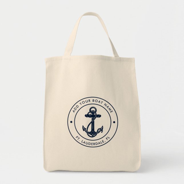 Bolso De Tela Náutica moderna Personalizado de nombre de barco (Frente)
