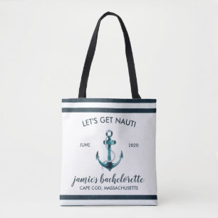 Bolso De Tela Náutica Navy y Blanco Personalizado para Despedida
