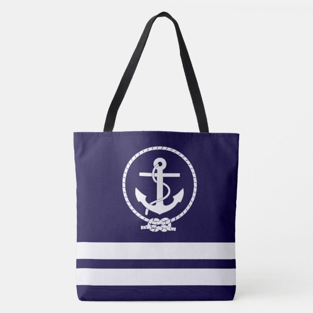 Bolso De Tela Nautical Anchor and White Stripe Pattern Fun (Anverso)