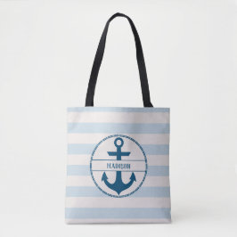 Bolso De Tela Nautical Anchor Blue White Personalizado