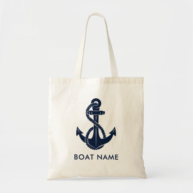 Bolso De Tela Nautical Anchor Boat Name Modern Personalizado (Frente)