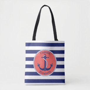 Bolso De Tela Nautical Anchor Naval y Coral Personalizadas
