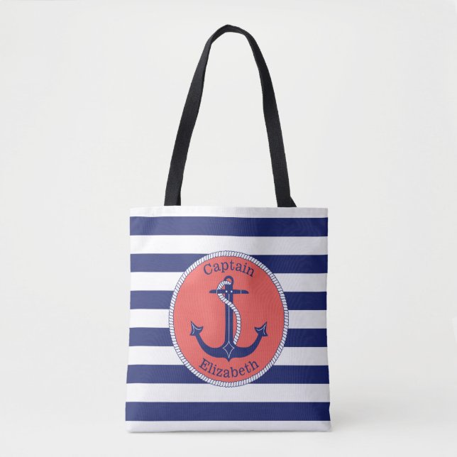 Bolso De Tela Nautical Anchor Naval y Coral Personalizadas (Anverso)