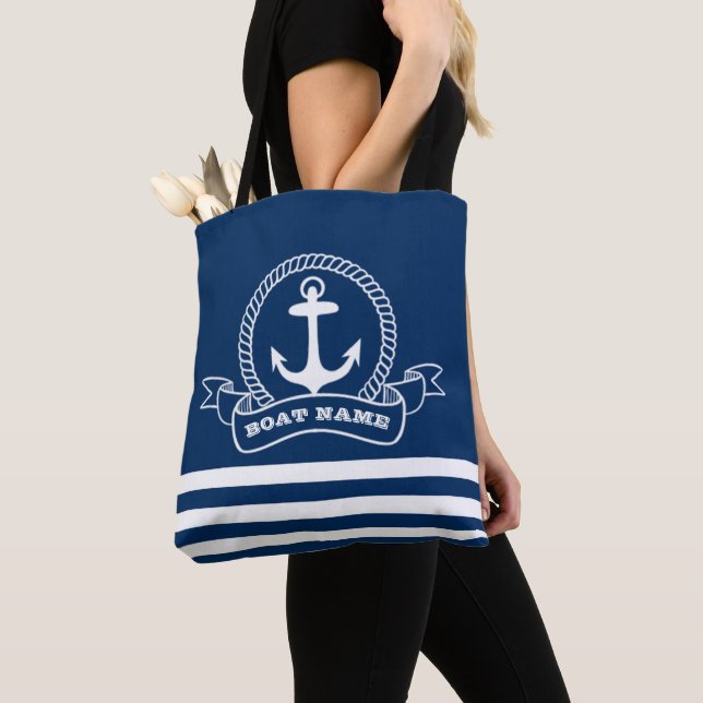 Bolso De Tela Nautical Anchor Navy con tiras azules (Detalle)