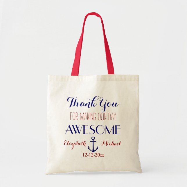 Bolso De Tela Nautical Anchor Red Blue Gracias Tote (Frente)