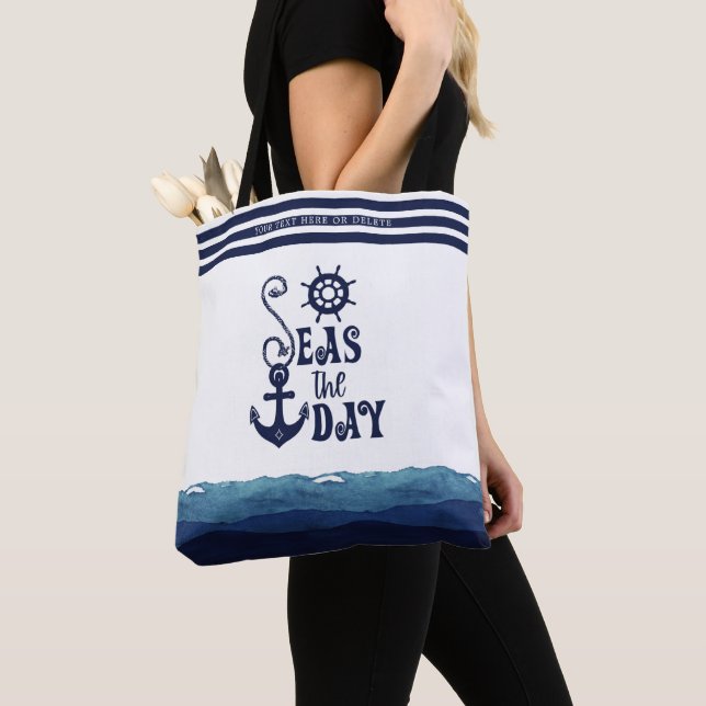 Bolso De Tela Nautical Anchor SEAS THE DAY Navy Personaliza Bea (Detalle)