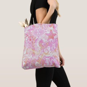 Bolso De Tela Nautical Beach Collage Hot Pink ID840