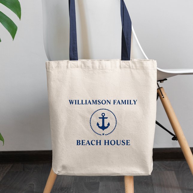Bolso De Tela Nautical Beach House Blue Anchor Family Name (Choose from several styles and sizes.)