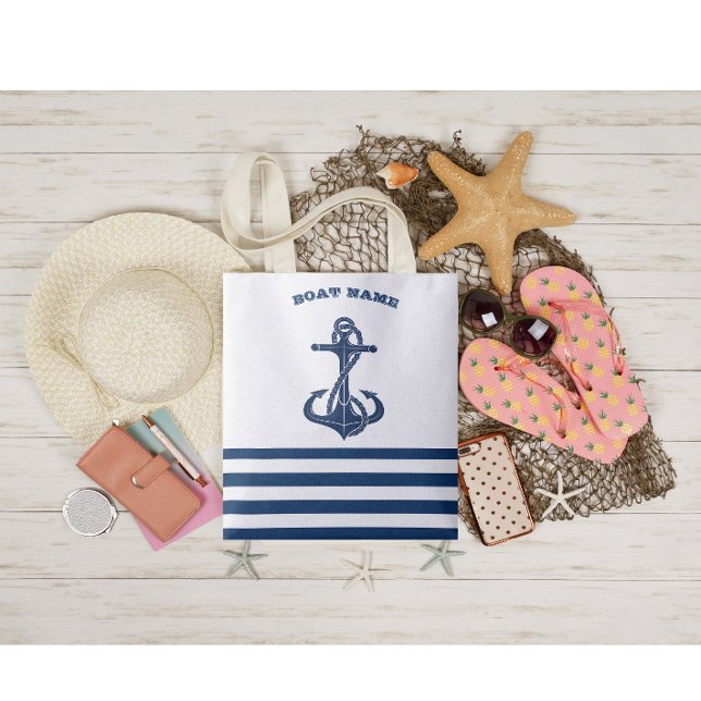 Bolso De Tela Nautical Boat Name,Anchor Naval Rayas Blancas Azul (Subido por el creador)