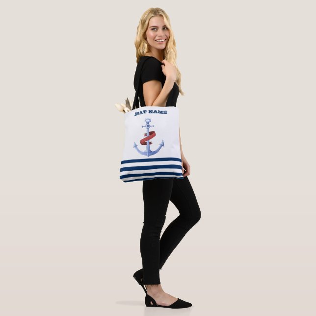 Bolso De Tela Nautical Boat Name,Blue Anchor Nave Strip (Puesto)