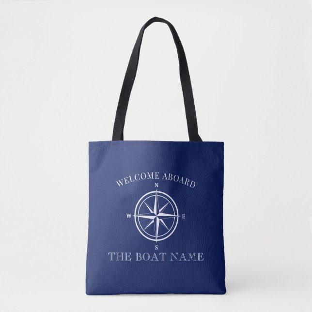 Bolso De Tela Nautical Boat Name Compass Rosa (Anverso)