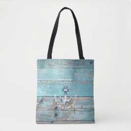 Bolso De Tela Nautical Bote Name Anchor Rustic Wood